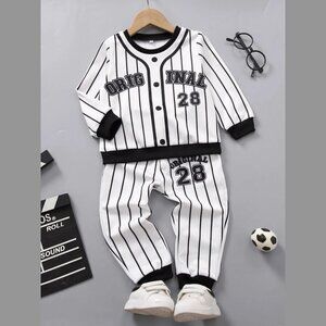 Toddler Boy Letter Graphic Stripe Bomber Jacket & Sweatpants Set 5/6